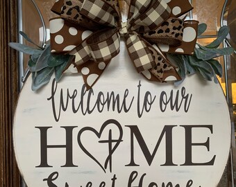 Welcome Home Door Hanger, Farmhouse Style Wreath
