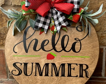Summer door hanger, Summer Wreath, Hello Summer Door Hanger, Strawberry door hanger, Strawberry Hello  Summer Wreath, Front Door Decor