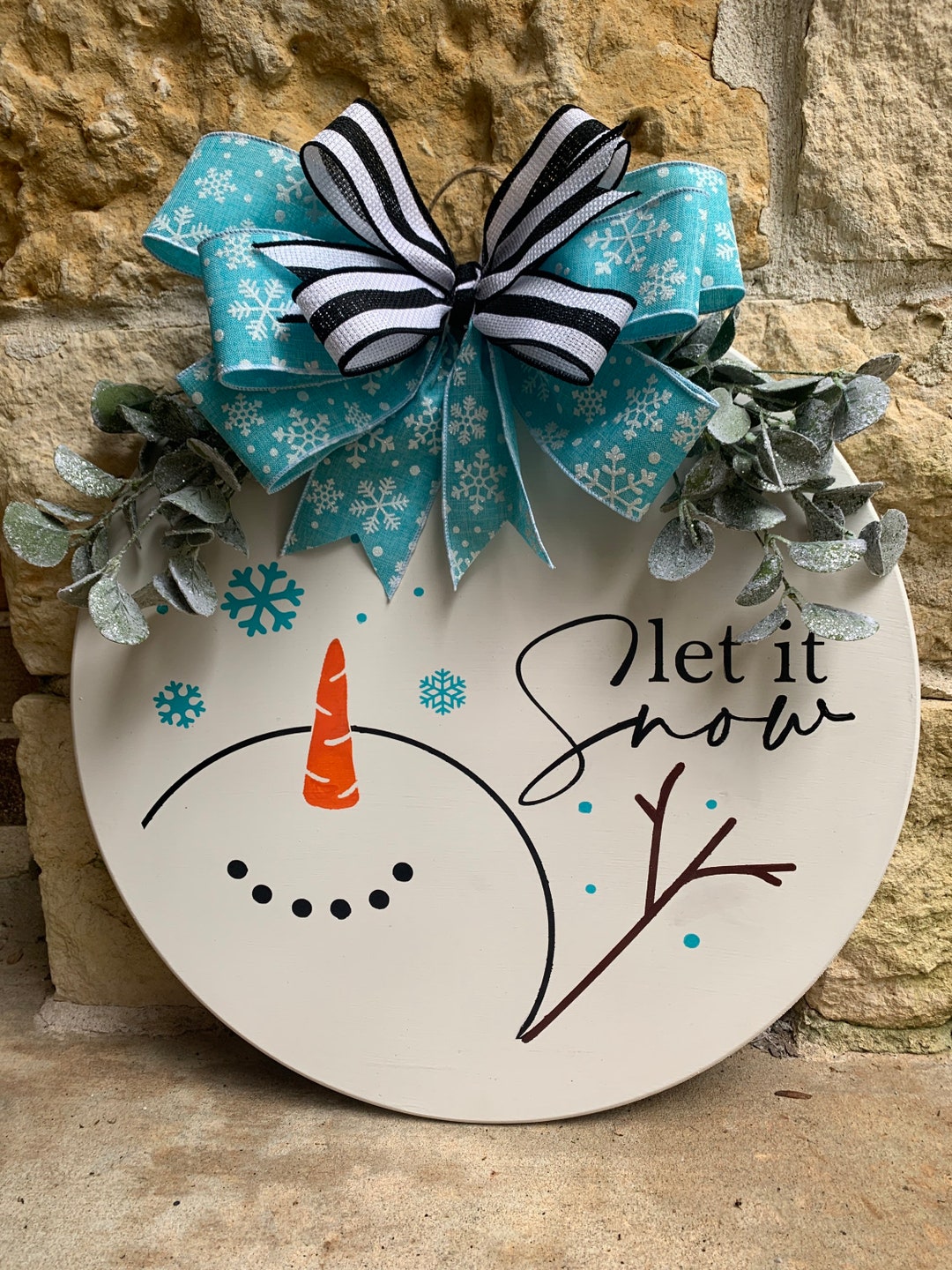Let It Snow Door Hanger, Christmas Door Hanger, Snowman Wreath, Let It ...