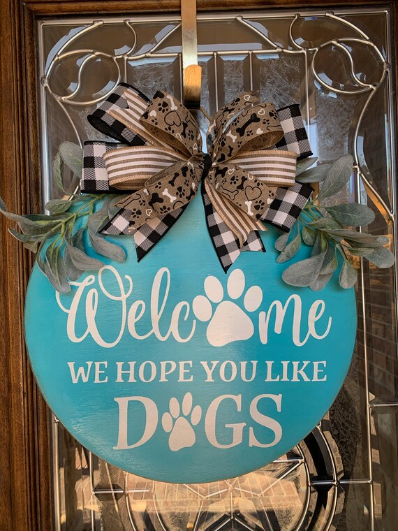 Welcome Wreath, We Hope You Like Cats Rustic Door Hanger Farmhouse Porch Home Wreath Sign