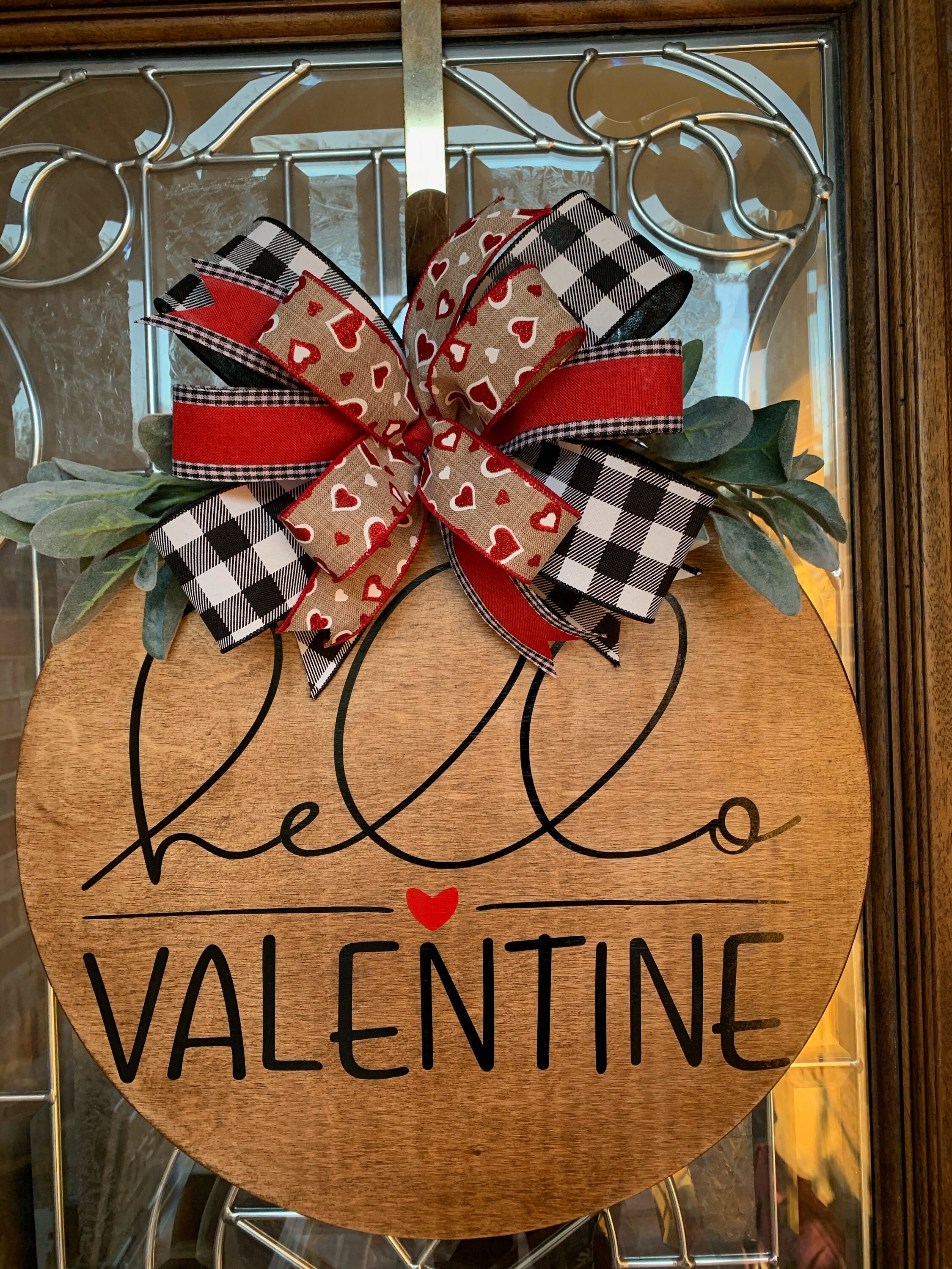 Hello Valentine Door Hanger, Valentines Day Wreath, Front Door