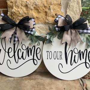 Double Door Welcome wood hanger&#39;s , Double Door Welcome Wreath, Welcome to our Home door hanger, Double door Wreaths, Double Door Hanger