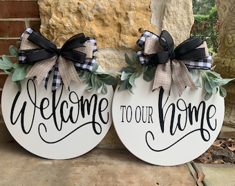 Double Door Welcome wood hanger's , Double Door Welcome Wreath, Welcome to our Home door hanger, Double door Wreaths, Double Door Hanger