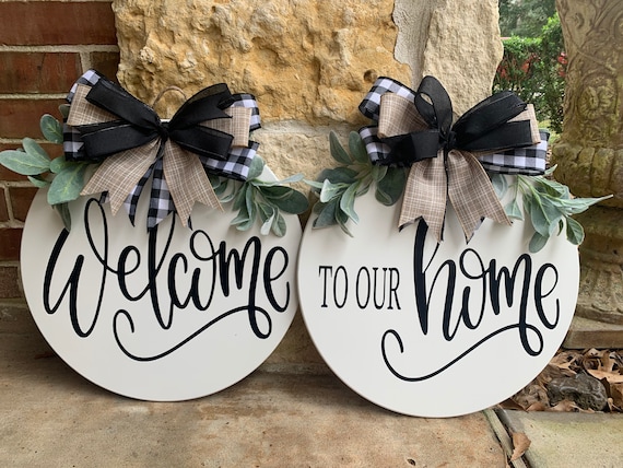 Double Door Welcome Wood Hanger s Double Door Welcome Wreath Welcome to Our Home Door Hanger Double Door Wreaths Double Door Hanger Etsy