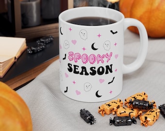 Taza de temporada espeluznante / Taza linda para regalo de amante de Halloween / Taza rosa de Halloween