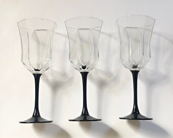 Kielichy do wina Luminarc z przezroczystego szkła z czarną nóżką, zestaw 2 sztuk || Wyprodukowano we Francji || Vintage Barware