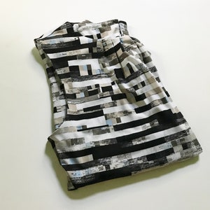 Calvin Klein Geometric Blue, Beige & Black Brick Pattern Print Work Blouse
