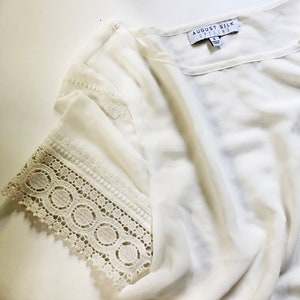 August Silk Sheer White Tunic w/ Lace Like Detail