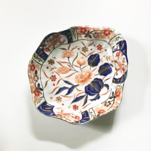 Japanese Ceramic Blue & Pink Floral Elegant Oblong Dish