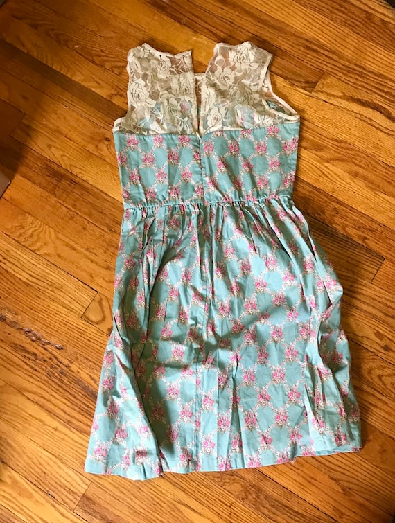 Lacey Blue Spring Dress with Pink Flowers & Sweet… - image 6