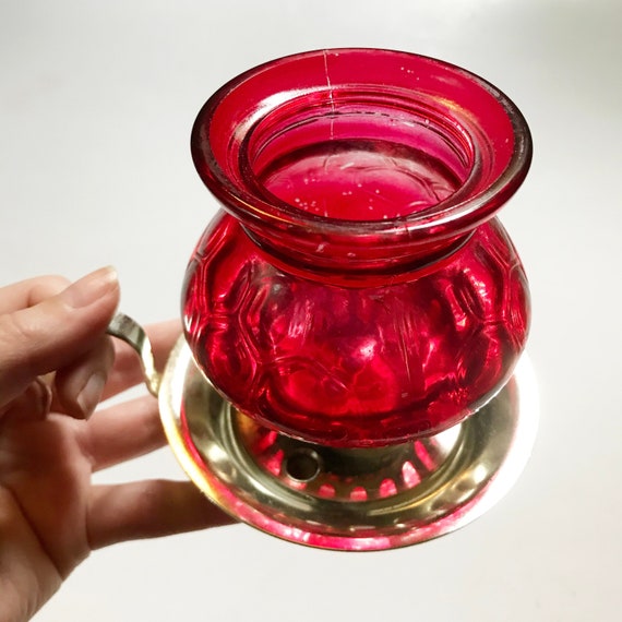 Rubinrotes Set vintage Glas & Metall TulpenKerzen Votive mit Halter