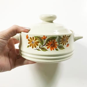70&#39;s Capri Bake Bake Serve &#39;n Store Keramische Deksel Baking Dish || Retro Bloemen Ovenschotel