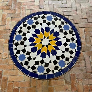 Amazing blue Moroccan Mosaic Table – Unique Outdoor/Indoor Ceramic Bistro Table, Vibrant Zellige Tiles