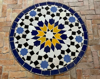 Amazing blue Moroccan Mosaic Table – Unique Outdoor/Indoor Ceramic Bistro Table, Vibrant Zellige Tiles