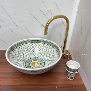Green Moroccan Sink, ceramic sink, painted sink, round ceramic sink,Organic sink