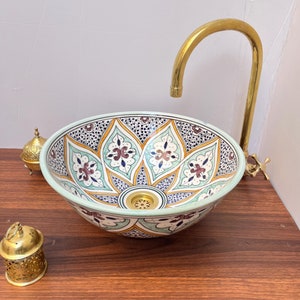 Antique hand painted Sink For modern bathroom, Set of Vessel Sink, Vessel Ceramic Sink For bathroom , Free Gift Included