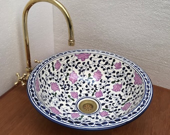 Blue moroccan sink, bathroom sink, ceramic sink, painted sink, round green ceramic sink
