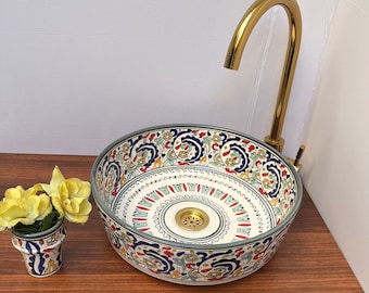 Handcrafted Moroccan Vessel Sink: Ceramic Bathroom Basin
