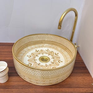 Yellow Moroccan sink for Bathroom Sink - Moroccan Porcelain Vanity Basin, Single Bowl Ceramic Lavabo, Free Gift Included