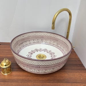 Brown Bathroom Vessel Sink, Antique Moroccan sink for Bathroom Sink - Single Bowl Ceramic Lavabo, Free Gift Included