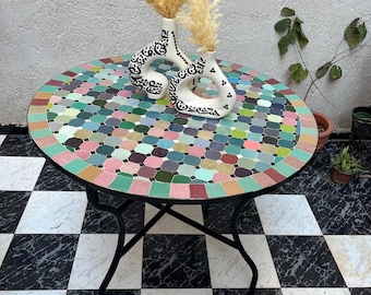Amazing Moroccan Mosaic Table – Unique Outdoor/Indoor Ceramic Bistro Table, Vibrant Zellige Tiles, Custom Sizes Available