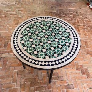 Handcrafted Moroccan Mosaic Table – Unique Outdoor/Indoor Ceramic Bistro Table, Vibrant Zellige Tiles