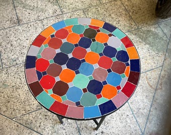 Handcrafted Multicolor Moroccan Mosaic Table – Vibrant Zellige Ceramic Design – Unique Outdoor/Indoor Ceramic Bistro Table