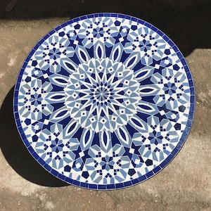 Blue Handmade Moroccan Mosaic Table Tops – Authentic Zellige Tiles with Traditional Andalusian Design