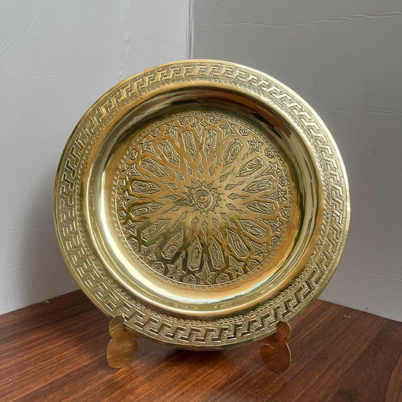 Brass Serving Tea Moroccan, Handmade Brass Table, Vintage Tea Tray