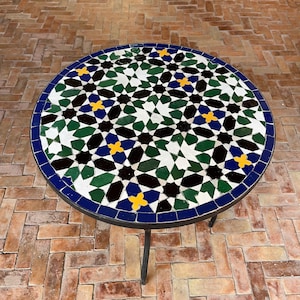 Handcrafted Moroccan Mosaic Table – Unique Outdoor/Indoor Ceramic Bistro Table, Vibrant Zellige Tiles