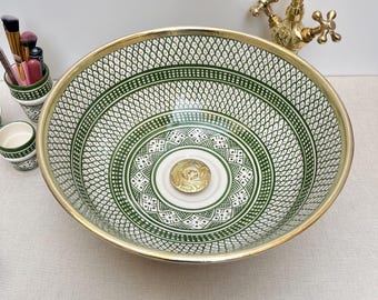 Lavabo da bagno in ceramica verde marocchina realizzato a mano: Lavabo