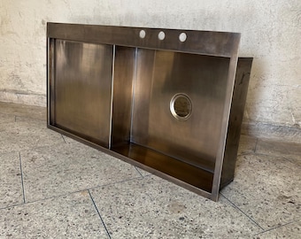 Patina Unterbau Spülbecken aus Messing mit integrierter Abtropffläche