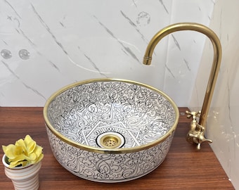 Elegant Gray Bathroom Sink With Brass Rim edge, Sink Bowl, Custom sink vanity, Organic sink