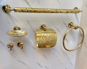 Handgefertigtes Marokkanisches Messing Badezimmer Accessoire Set: Filigranes Design