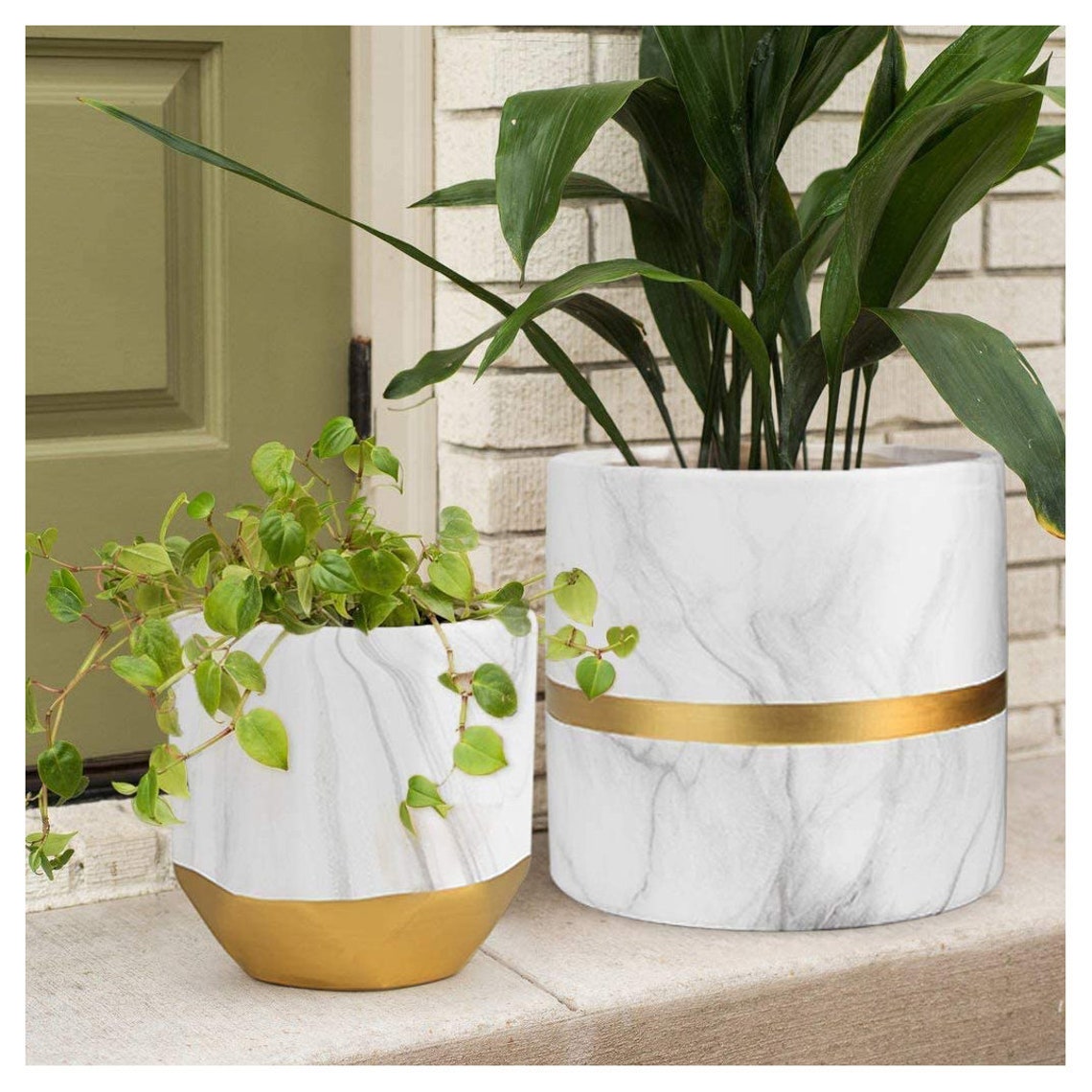 Set of 2 Marble White Gold Ceramic Planter Pot Plant Pots Etsy