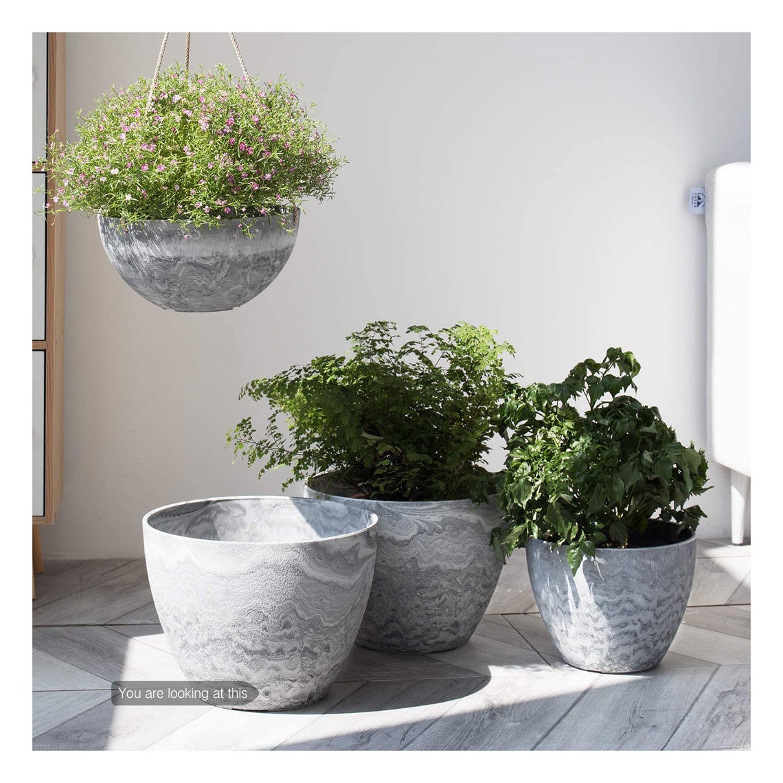 Set of 2 11.3 inch Marble Gray Grey Large Planter Plant Pots Etsy