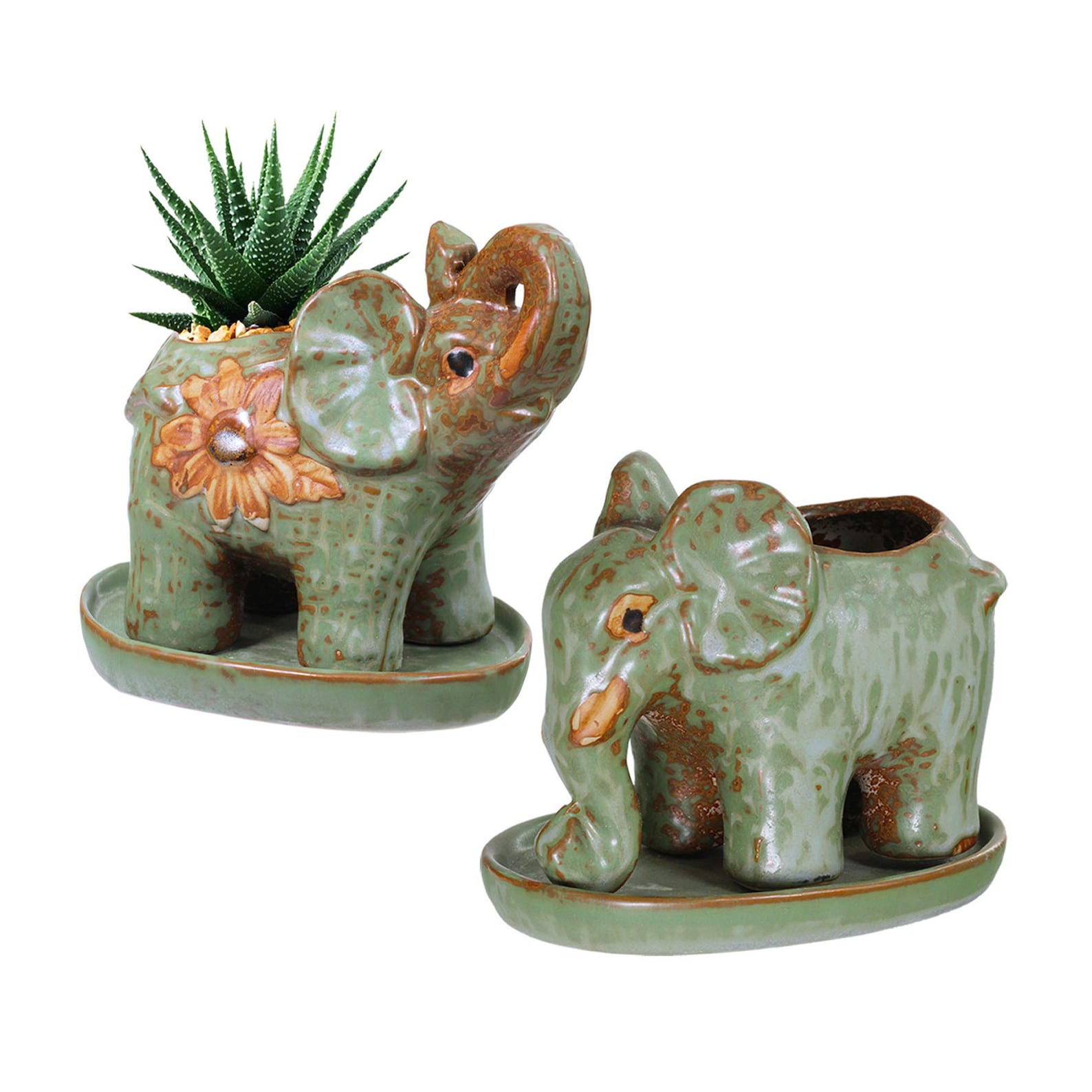 Set of 2 Elephant Ceramic Planter Pot Succulent Flower Etsy