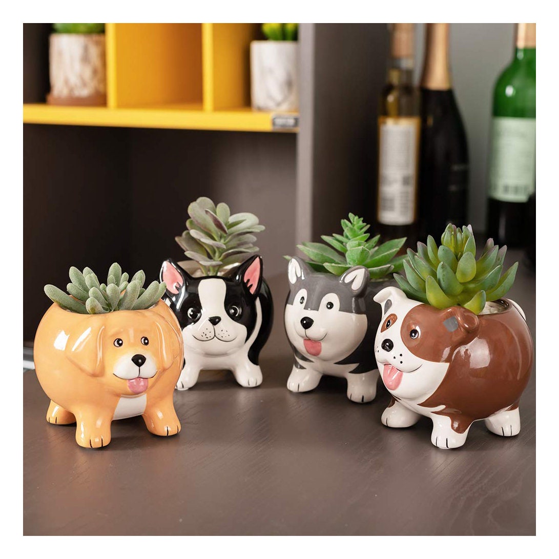 Set of 4 Dog Planter Pot Succulent Plants Pots Planters Etsy