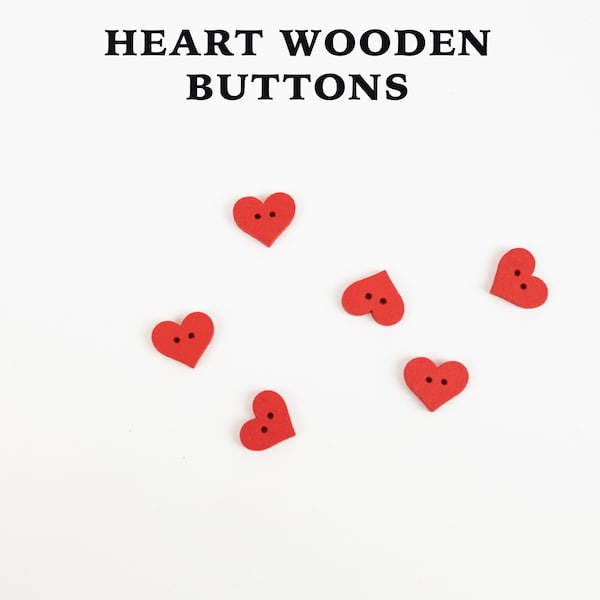 15mm wooden heart shaped button for sewing, knitting, DIY scrapbooking, card making. Decorative red buttons. FAST SHIPPING from California