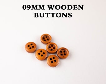 木製ボタン。サイズ 9/16 インチ (14 mm) - 小さな木製ボタン。2 穴。6