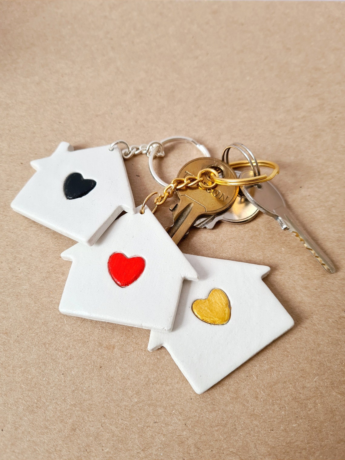 Personalised house key ring polymer clay couples initials Etsy