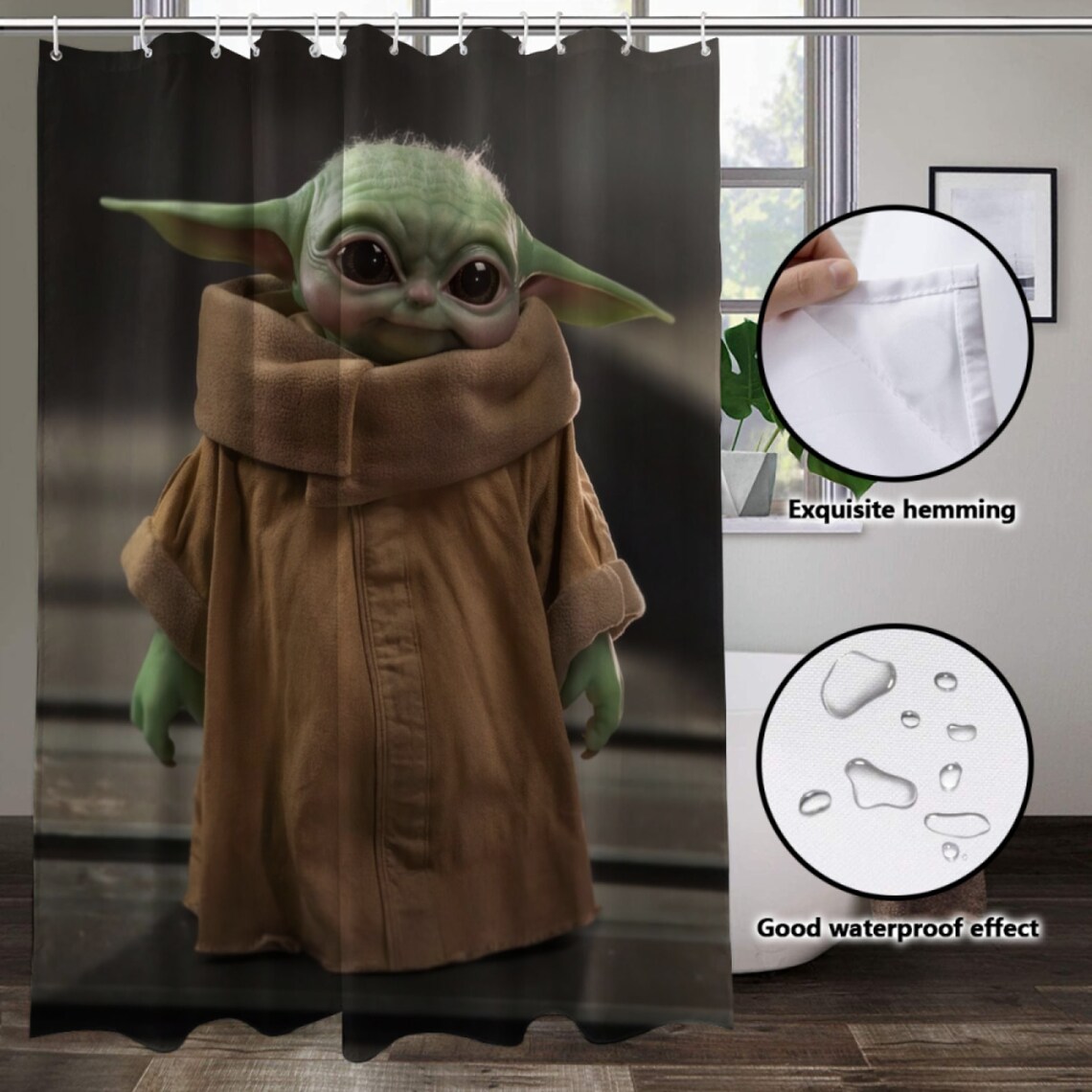 Baby Yoda shower curtain Star Wars Master Yoda Warming Etsy