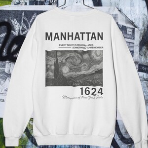 Bluza Manhattan 1624 Starry Night Oversized – Van Gogh New York z okrągłym dekoltem, Vintage Art Unisex Pullover, prezent w stylu NYC Streetwear