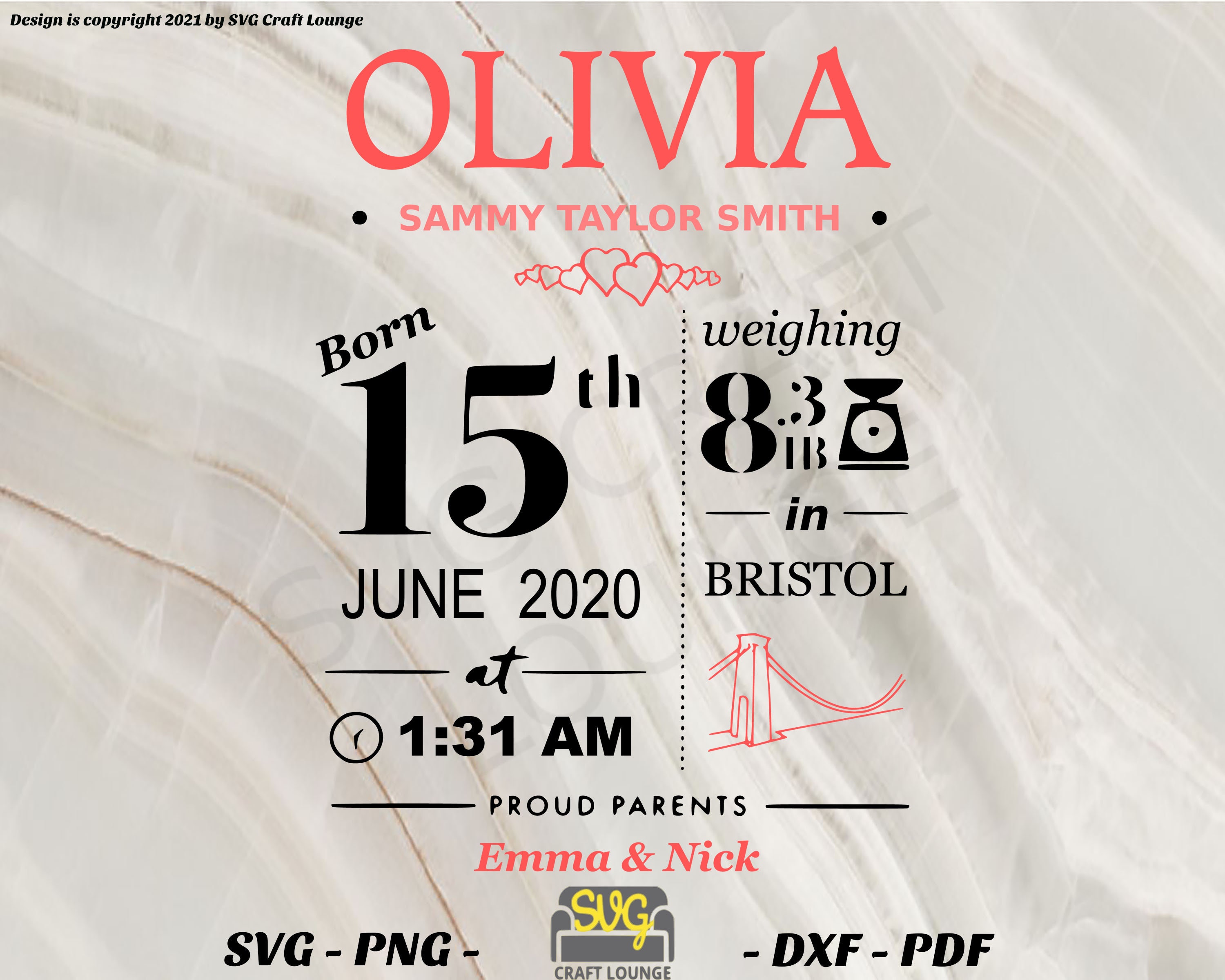 New Baby Girl Details SVG Newborn Baby Digital Download Etsy UK