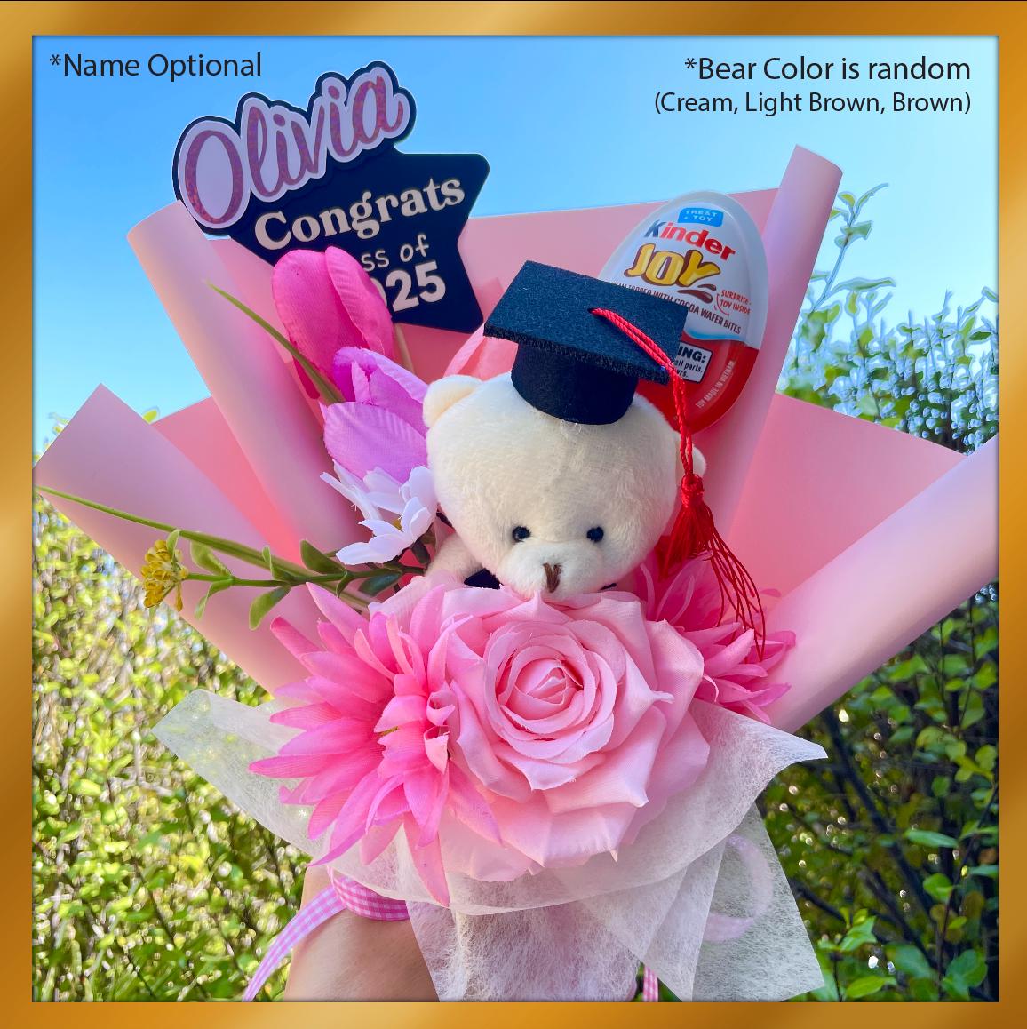 Custom Graduation Teddy Bear Bouquet With Kinder Joy Flower ...