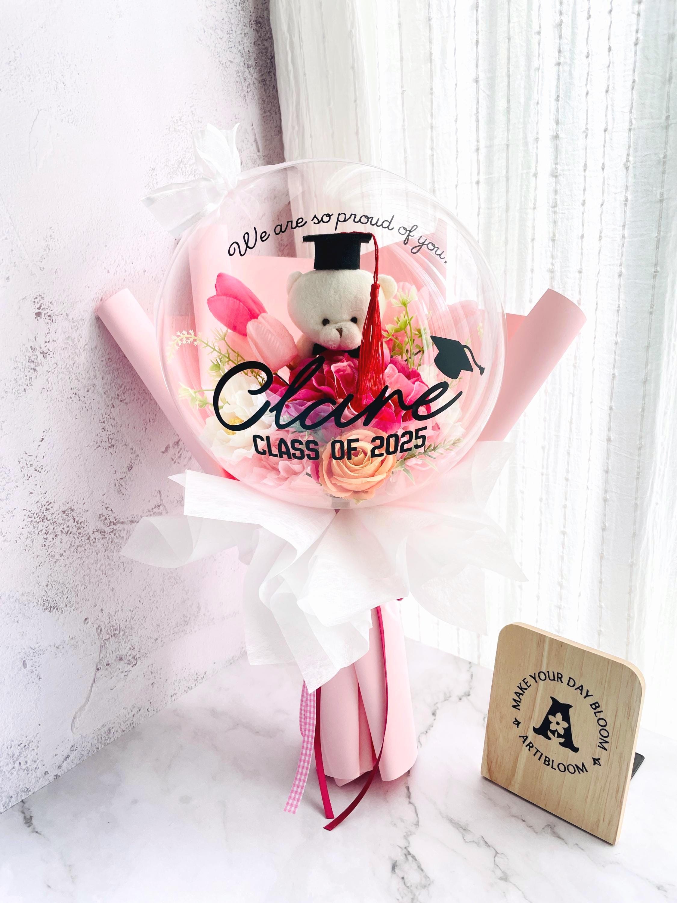Graduation Teddy Bear Flower Balloon Bouquet, Personalized Graduation ...