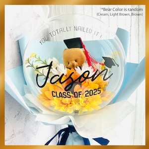 Custom Graduation Balloon Bouquet with Plush Bear: Personalized Celebration Gift