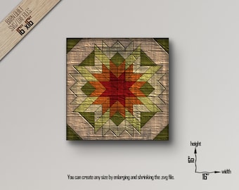 Barn Quilt SVG: Laser Cut Pattern, CNC Cutting Files (16x16 inch)
