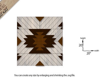 May include: A 20 inch by 20 inch digital design featuring a geometric pattern with brown and white wood grain. The design is perfect for creating a quilt, wall art, or other home decor projects.