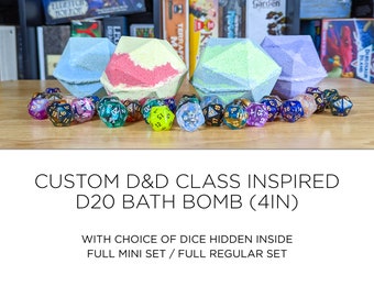 Customizable DnD Class Inspired D20 Bath Bomb with full hidden dice set inside - Dnd, Pathfinder, Dice Set, Dice Bomb